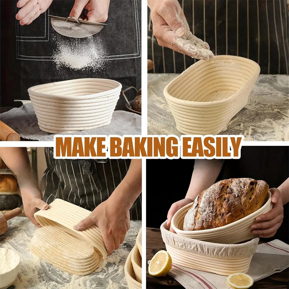 Banneton Bread Proofing Basket Set — 10" Oval with Bread Lame & Dough Whisk