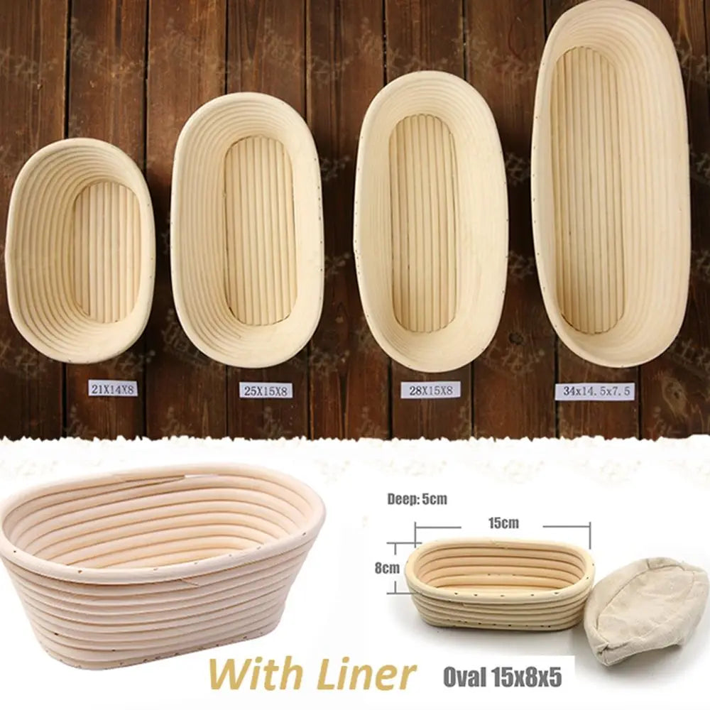 Rattan Banneton Bread Proofing Basket — Natural Sourdough Brotform with Liner