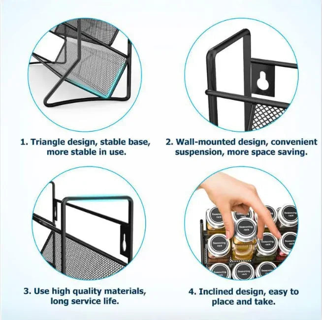 Kitchen Organizer 4 Tier Carbon Steel Spice Rack Non-Slip Cupboard Pantry Storage Shelf for Home Kitchen Seasoning