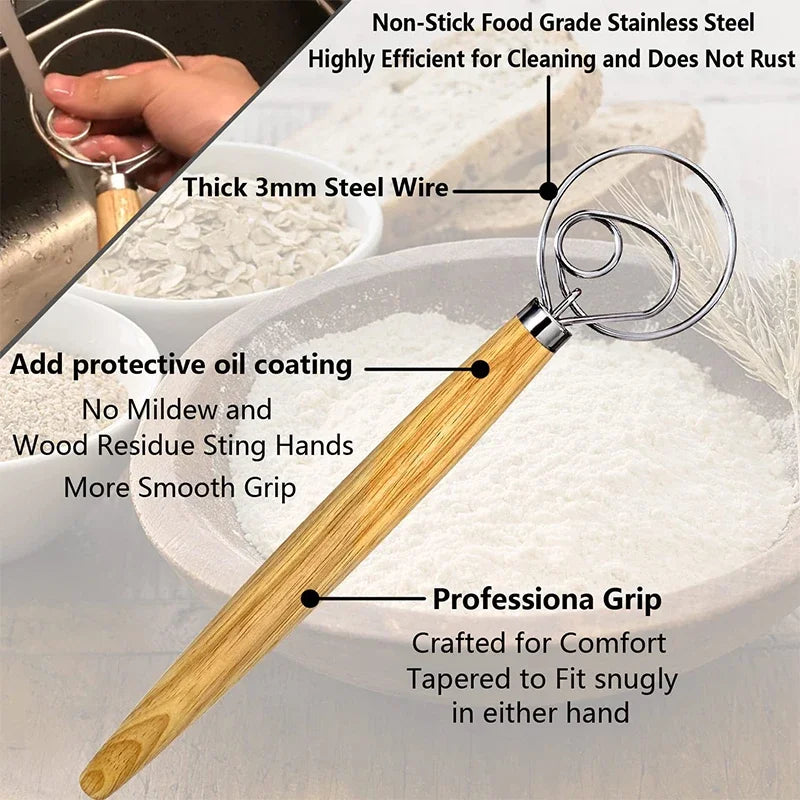 Danish Egg Beater Baking Accessories and Tools Hand Mixer For Kitchen Dutch Bread Dough Pastry Pastry Bakeware Dining Bar Home