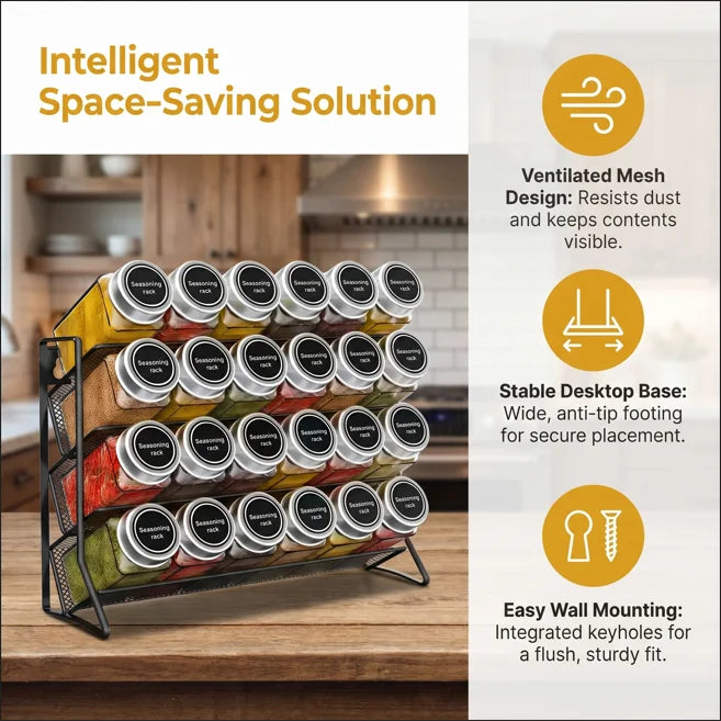 Kitchen Organizer 4 Tier Carbon Steel Spice Rack Non-Slip Cupboard Pantry Storage Shelf for Home Kitchen Seasoning